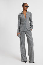 Load image into Gallery viewer, Viscose shirt with hand-applied crystals and herringbone pattern in shades of grey
