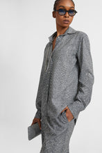 Load image into Gallery viewer, Viscose shirt with hand-applied crystals and herringbone pattern in shades of grey
