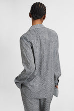 Load image into Gallery viewer, Viscose shirt with hand-applied crystals and herringbone pattern in shades of grey
