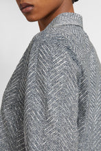 Load image into Gallery viewer, Viscose shirt with hand-applied crystals and herringbone pattern in shades of grey
