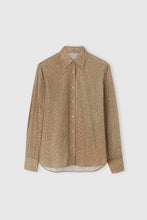 Load image into Gallery viewer, Viscose shirt with hand-applied crystals and a sigata pattern in shades of camel
