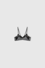 Load image into Gallery viewer, Unstructured wool blend bra with pied de poule pattern and lace applications

