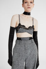 Load image into Gallery viewer, Unstructured wool blend bra with pied de poule pattern and lace applications

