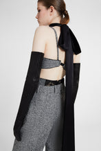 Load image into Gallery viewer, Unstructured wool blend bra with pied de poule pattern and lace applications
