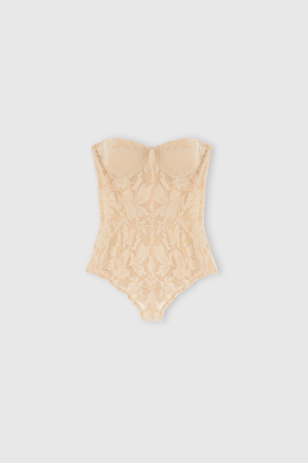 Lace corset-body with boning and structured cups