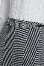 Load image into Gallery viewer, Virgin wool blend mini skirt with herringbone pattern
