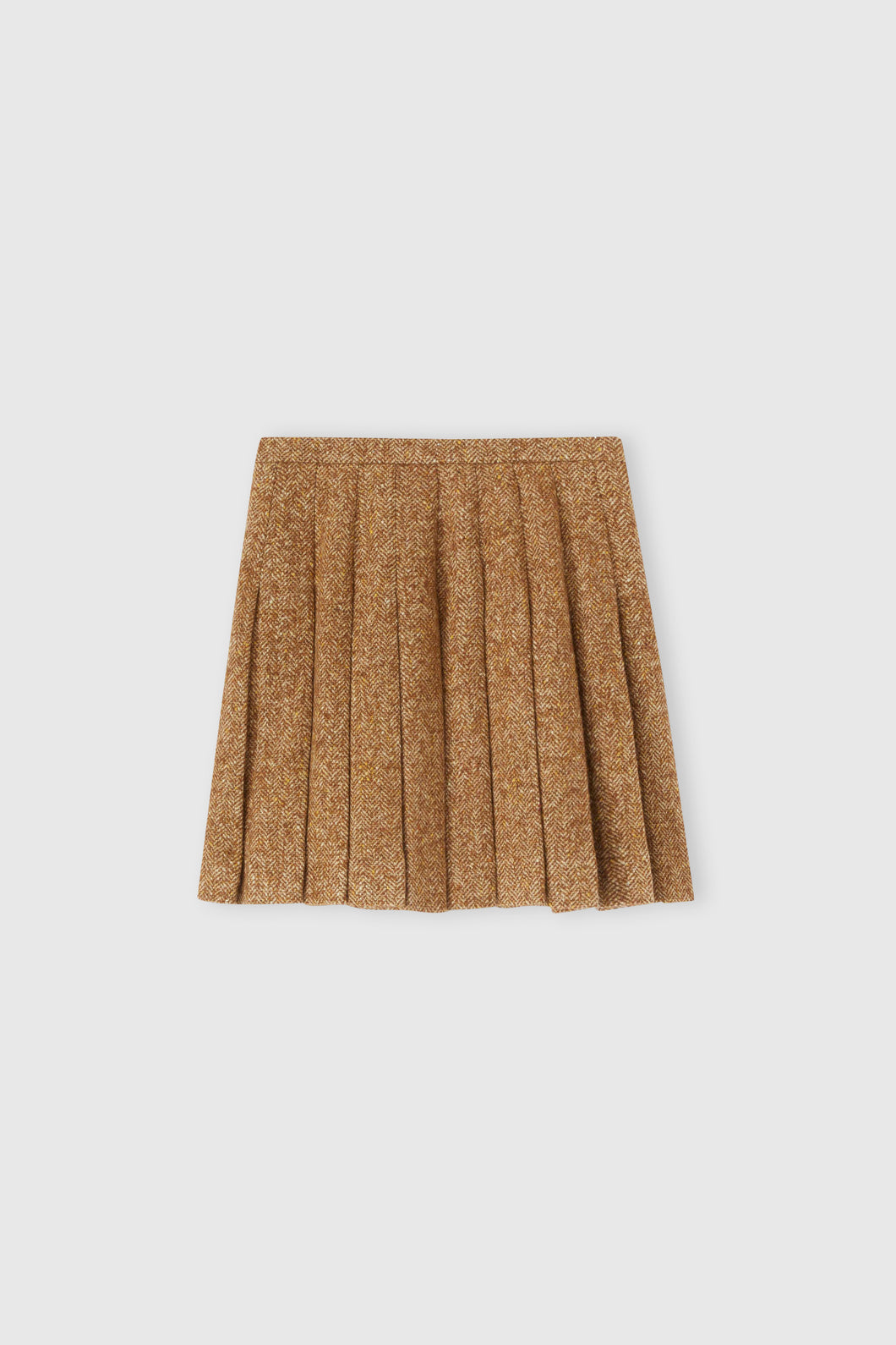 Wool blend pleated mini skirt with herringbone pattern