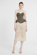 Load image into Gallery viewer, Sheath skirt in fine floral lace with hand-applied crystals
