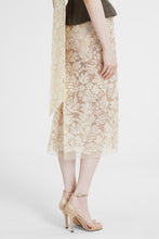 Load image into Gallery viewer, Sheath skirt in fine floral lace with hand-applied crystals
