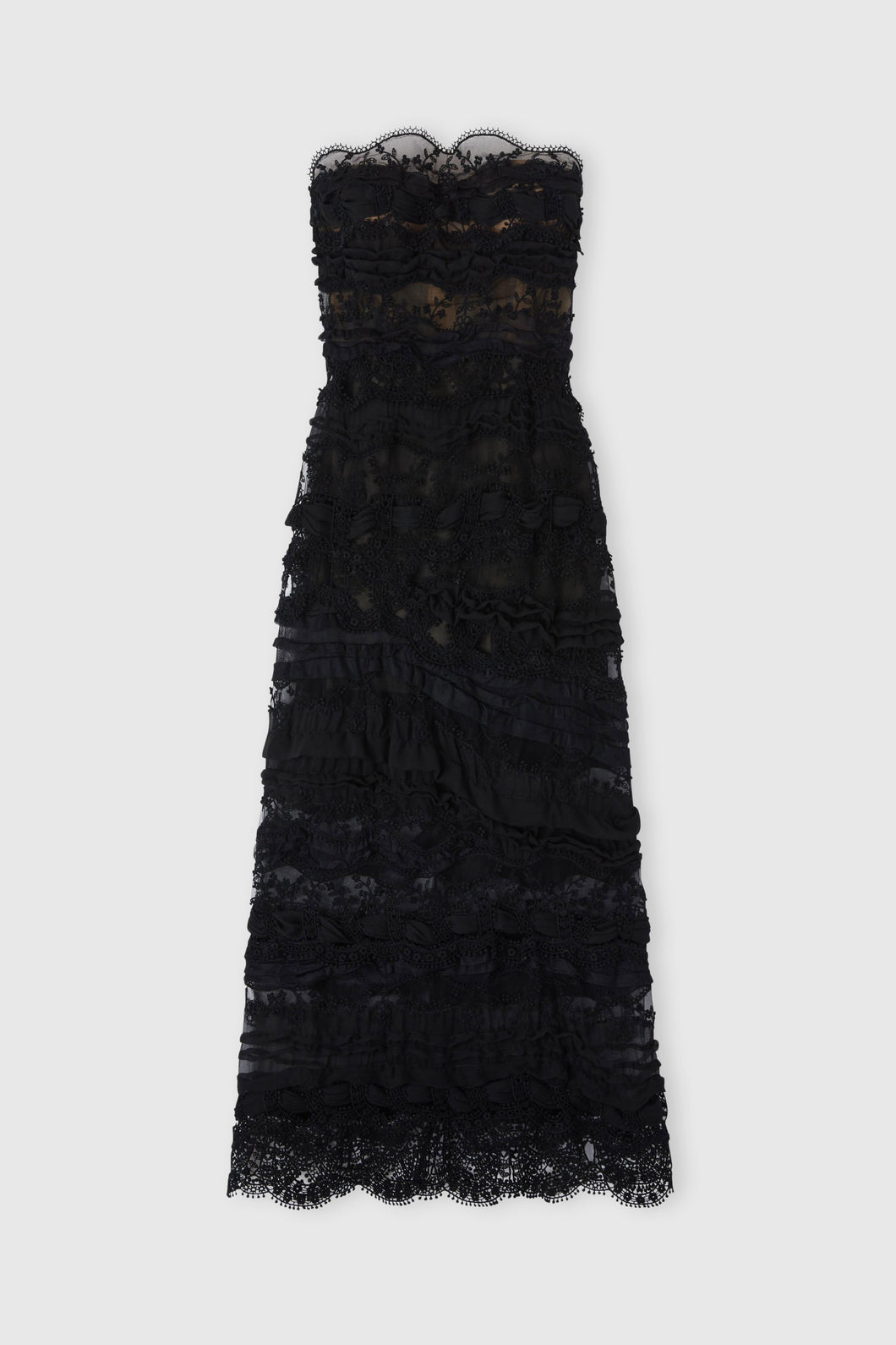 Patchwork bustier dress in lace and georgette
