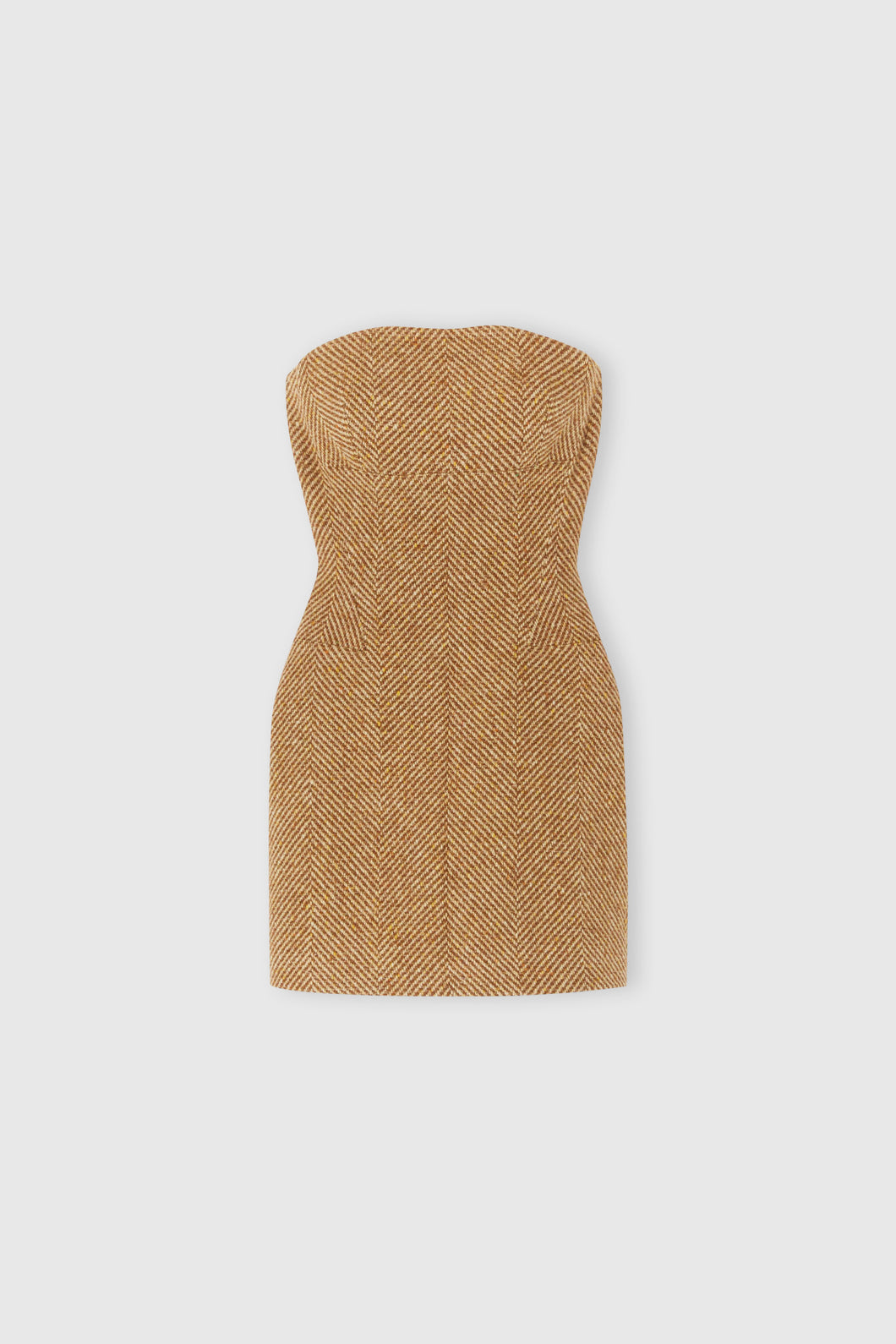 Short bustier dress in wool blend with herringbone pattern