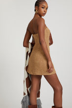 Load image into Gallery viewer, Short bustier dress in wool blend with herringbone pattern
