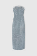 Load image into Gallery viewer, Viscose blend midi bustier dress with herringbone pattern and crystals
