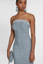 Load image into Gallery viewer, Viscose blend midi bustier dress with herringbone pattern and crystals
