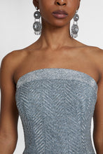 Load image into Gallery viewer, Viscose blend midi bustier dress with herringbone pattern and crystals
