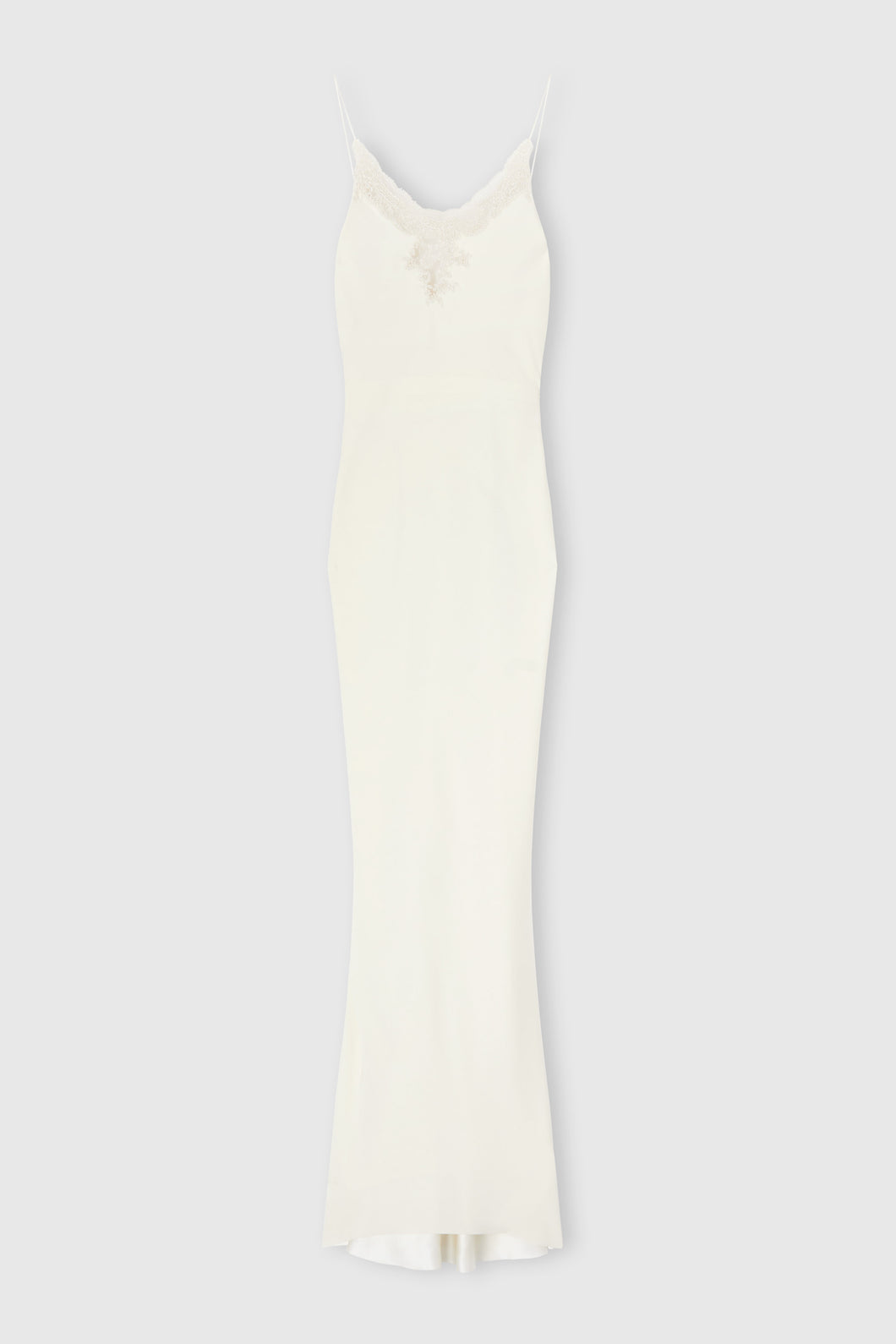 Long lingerie dress in silk satin with lace details
