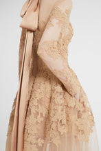 Load image into Gallery viewer, Long-sleeve dress in tulle and rebrodé lace with deep V-neck
