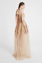Load image into Gallery viewer, Long-sleeve dress in tulle and rebrodé lace with deep V-neck
