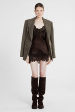 Load image into Gallery viewer, Silk mini dress with hand-cut velvet lace

