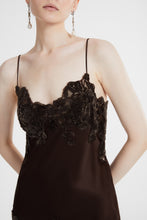 Load image into Gallery viewer, Silk mini dress with hand-cut velvet lace
