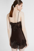 Load image into Gallery viewer, Silk mini dress with hand-cut velvet lace
