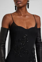Load image into Gallery viewer, Long silk chiffon dress with hand-applied crystals
