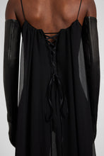 Load image into Gallery viewer, Long silk chiffon dress with hand-applied crystals
