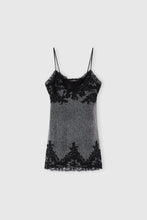 Load image into Gallery viewer, Silk slip dress with pied de poule pattern and contrast lace

