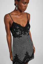 Load image into Gallery viewer, Silk slip dress with pied de poule pattern and contrast lace
