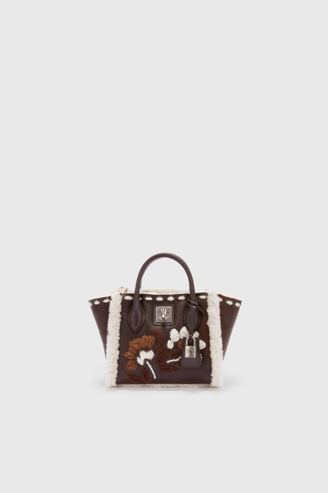Mini Maggie in shearling with floral embroidery