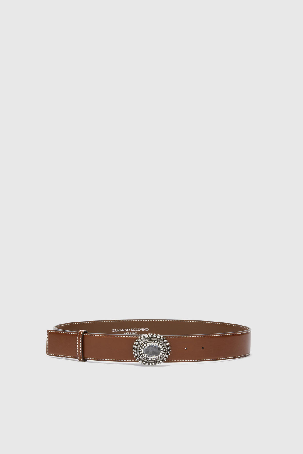 Forest green belt in smooth calfskin with double buckle, tip and loop
