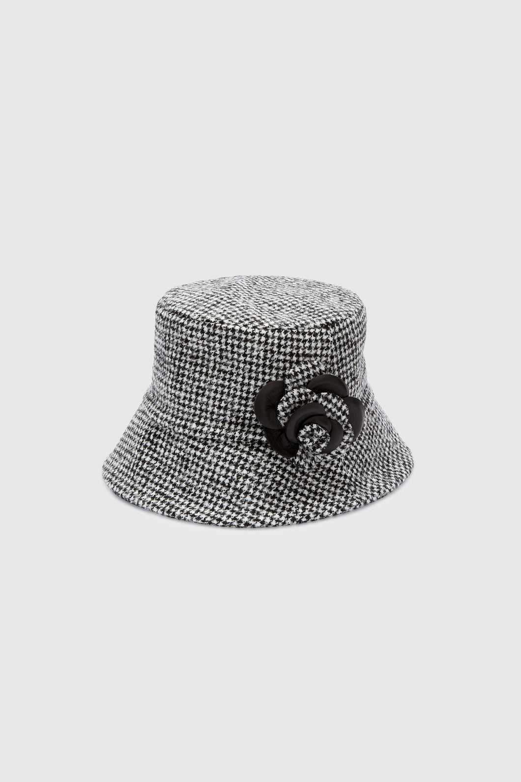 Pied de poule cloche with floral appliqué