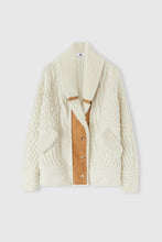 Load image into Gallery viewer, Merino wool cardigan-coat with leather and sheepskin details
