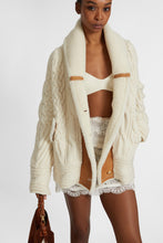 Load image into Gallery viewer, Merino wool cardigan-coat with leather and sheepskin details
