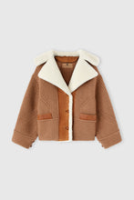 Load image into Gallery viewer, Oversized cardigan in merino wool blend with suede inserts and shearling collar
