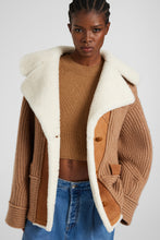 Load image into Gallery viewer, Oversized cardigan in merino wool blend with suede inserts and shearling collar
