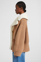 Load image into Gallery viewer, Oversized cardigan in merino wool blend with suede inserts and shearling collar
