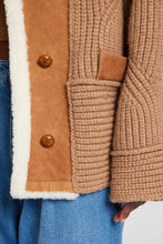 Load image into Gallery viewer, Oversized cardigan in merino wool blend with suede inserts and shearling collar
