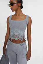 Load image into Gallery viewer, Pure cashmere top with rebrodé lace and jour inserts
