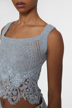 Load image into Gallery viewer, Pure cashmere top with rebrodé lace and jour inserts
