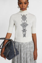 Load image into Gallery viewer, Merino wool top with argyle motif and baguette crystals
