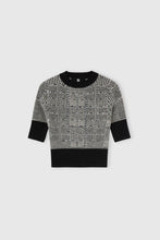 Load image into Gallery viewer, Half-sleeve sweater in wool blend with pied de poule jacquard and crystals
