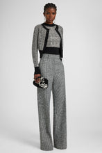 Load image into Gallery viewer, Half-sleeve sweater in wool blend with pied de poule jacquard and crystals
