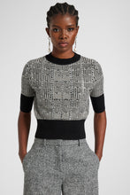 Load image into Gallery viewer, Half-sleeve sweater in wool blend with pied de poule jacquard and crystals
