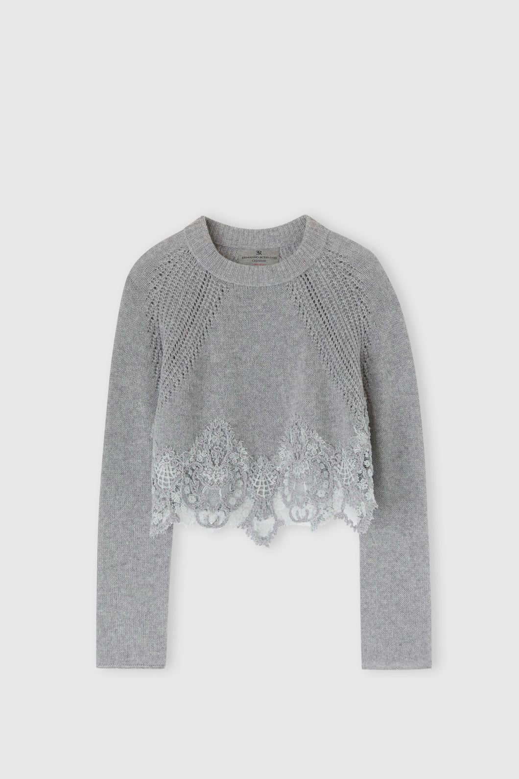 Cropped sweater in pure cashmere with rebrodè lace inlay