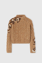 Load image into Gallery viewer, Pure cashmere sweater with braids and three-dimensional floral embroidery made by hand
