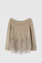 Load image into Gallery viewer, Pure cashmere sweater with wide neckline and rebrodè lace
