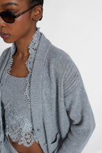 Load image into Gallery viewer, Pure cashmere cardigan with rebrodè lace and V-neck
