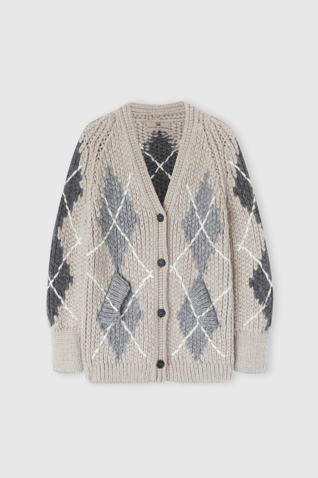 Alpaca, mohair and cashmere blend cardigan with argyle motif