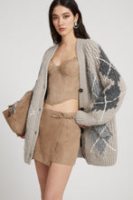 Load image into Gallery viewer, Alpaca, mohair and cashmere blend cardigan with argyle motif
